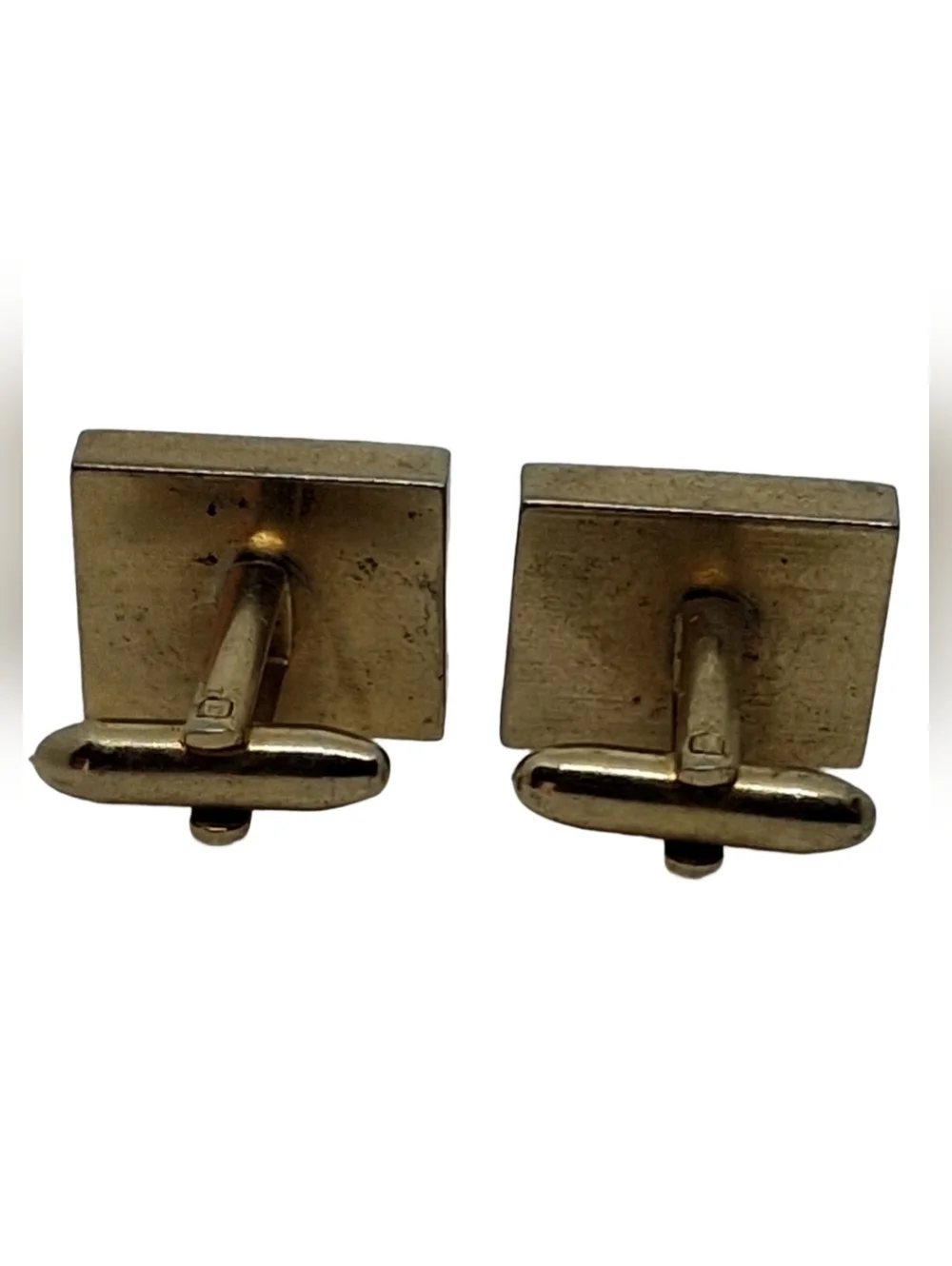 Vintage Mid-Century Gold Tone Mother of Pearl & Onyx Inlay Cufflinks